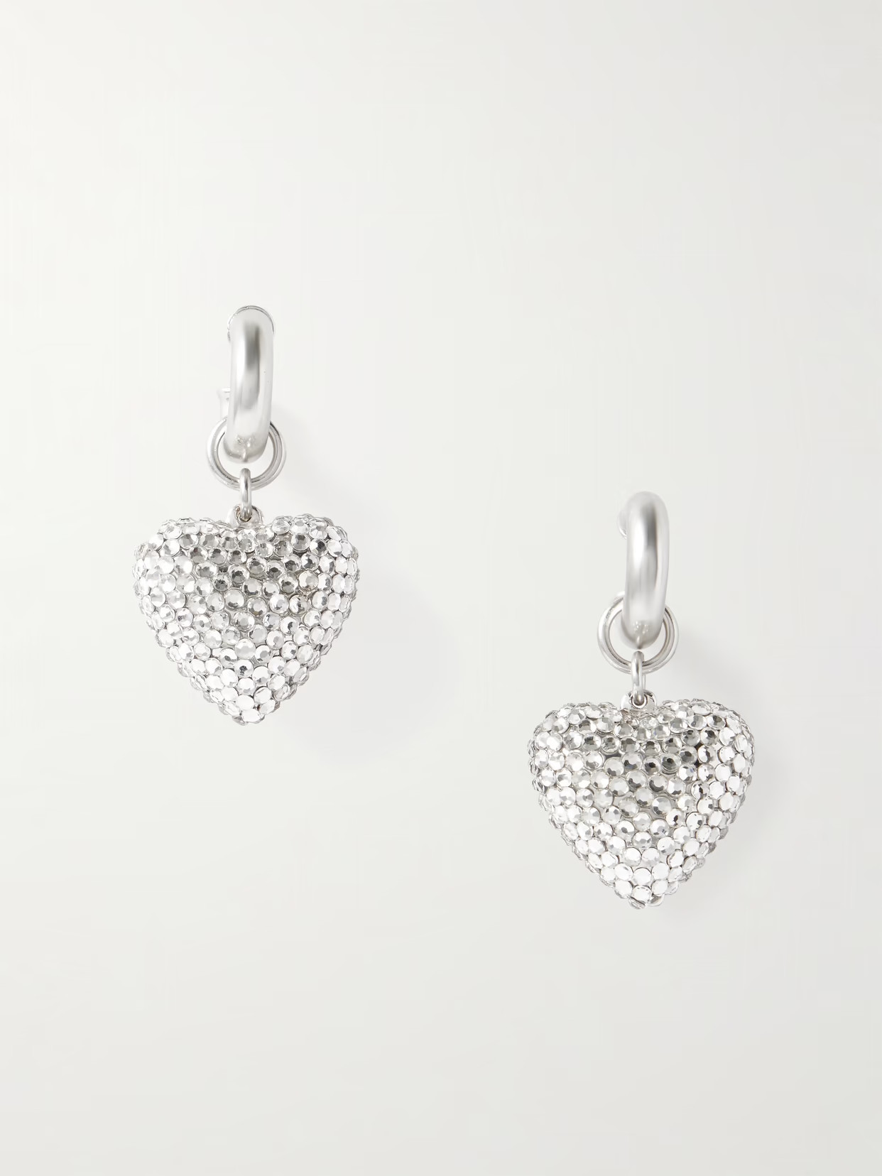 Roxanne Assoulin - The Dazzling Puffy Heart Silver-tone Crystal Hoop Earrings - One size | NET-A-PORTER (US)