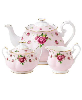 Royal Albert Old Country Roses Pink Vintage 3 Piece Tea Set - Macy's | Macy's