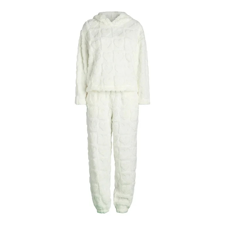 Joyspun Women's Embossed Plush Hoodie and Joggers Pajama Set, 2-Piece, Size XS-2X | Walmart (US)