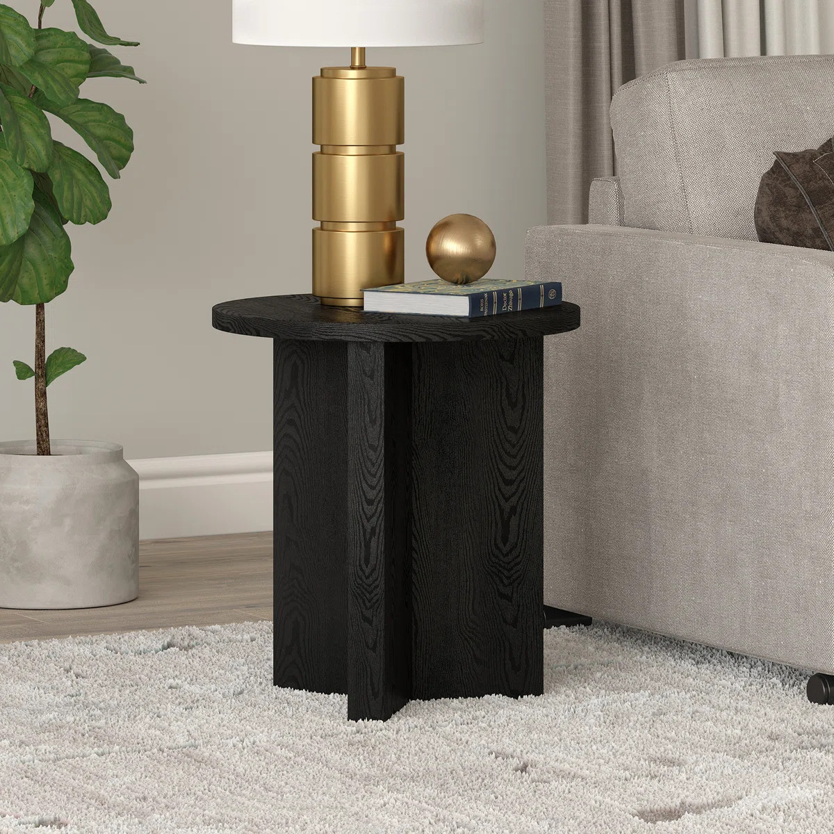 Anders 20" Wide Round Side Table in Black Grain | Wayfair North America