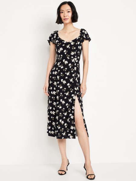 Flutter-Sleeve Crepe Midi Dress | Old Navy (US)