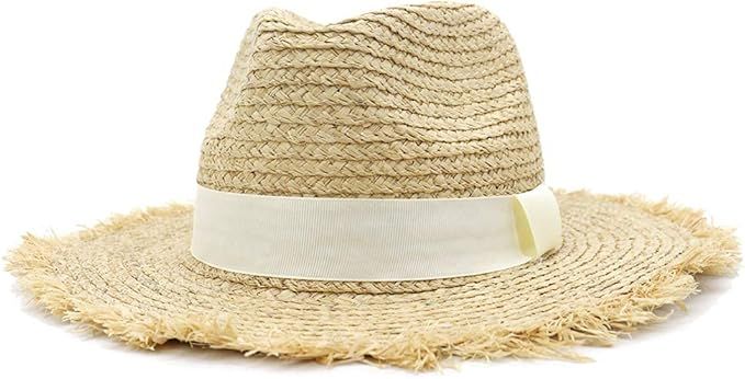 Lisianthus Women Wide Brim Straw Panama Hat Fedora Beach Raffia Straw Sun Hat UPF50+ | Amazon (US)
