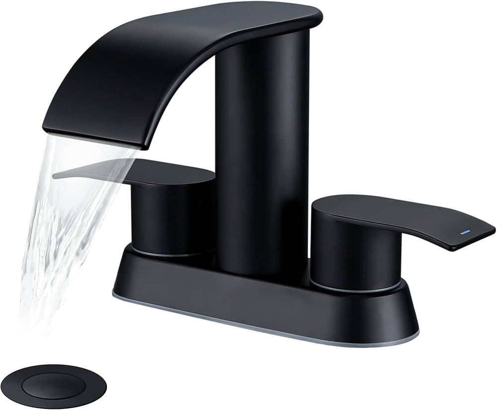 Waterfall Bathroom Sink Faucet Matte Black, Two Handles Bathroom Faucet with Metal Pop up Sink Dr... | Amazon (US)