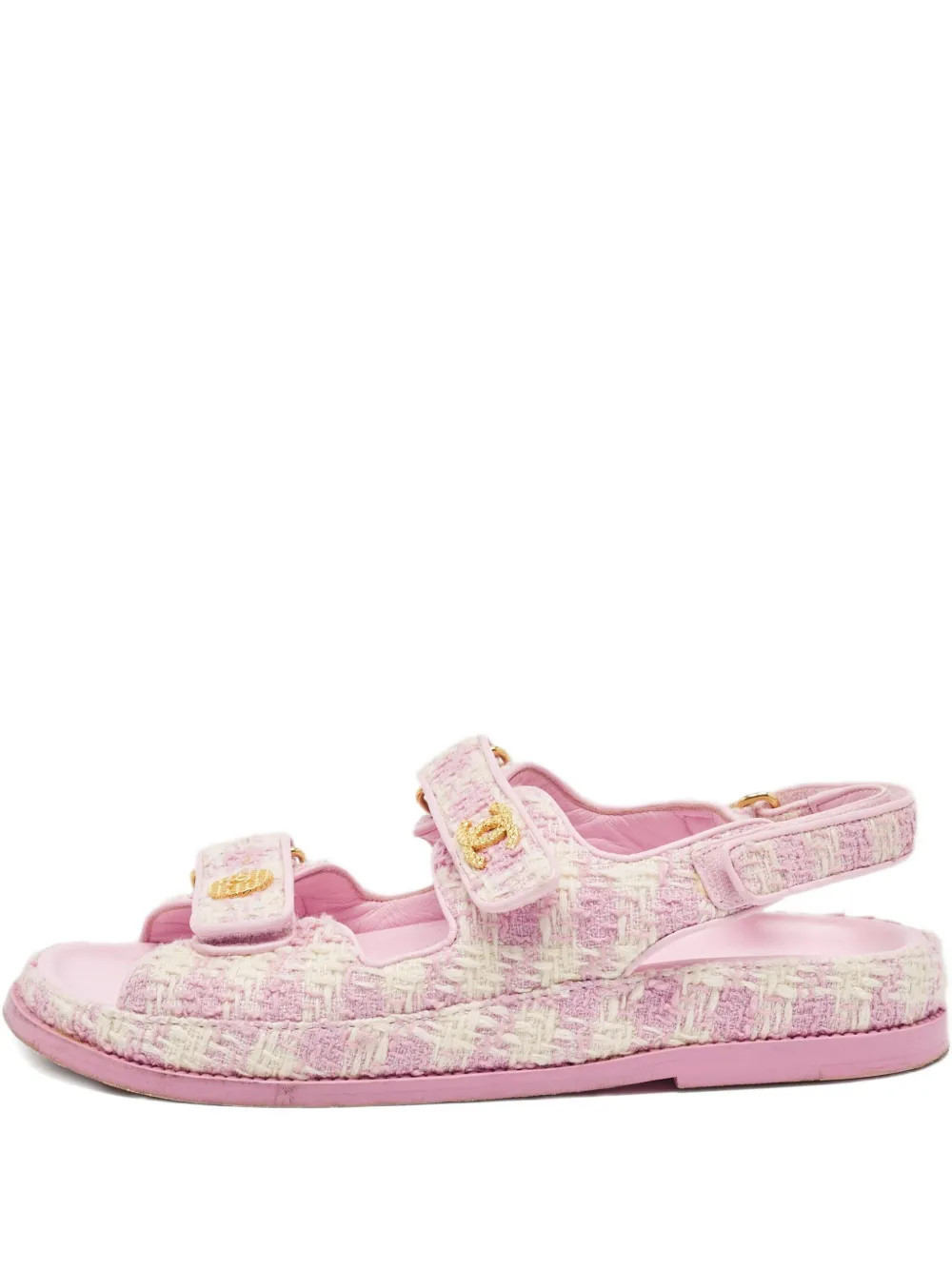 CHANEL Pre-Owned tweed flat sandals - Pink | Farfetch Global