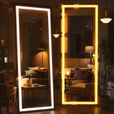 CAVINAS 60x16" Full Length Mirror with Lights,LED Wall Mirror with 3 Color Dimmable Lighting,Black Square Full Body Mirror for Bedroom&Living Room | Target