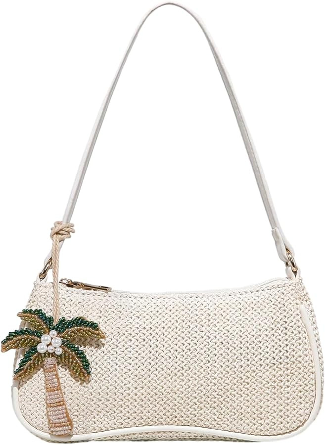 Amazon.com: Verdusa Women's Boho Seashell Shoulder Bags Zipper Single Strap Straw Handbags Undera... | Amazon (US)