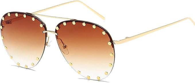BVAGSS Women Rimless Oversized Sunglasses Colorful Lens Rivet Fashion WS027 | Amazon (US)