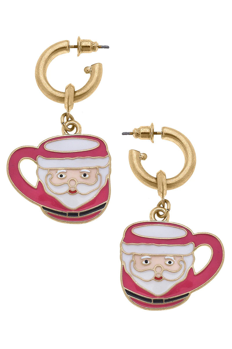Noelle Pink & White Enamel Santa Mug Earrings | CANVAS Jewelry | CANVAS
