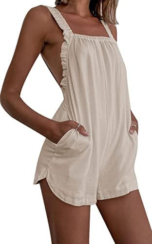 Halfword Overall Shorts for Women Ruffle Sleeveless Backless Summer Cami Rompers Jumpsuit with Po... | Amazon (US)