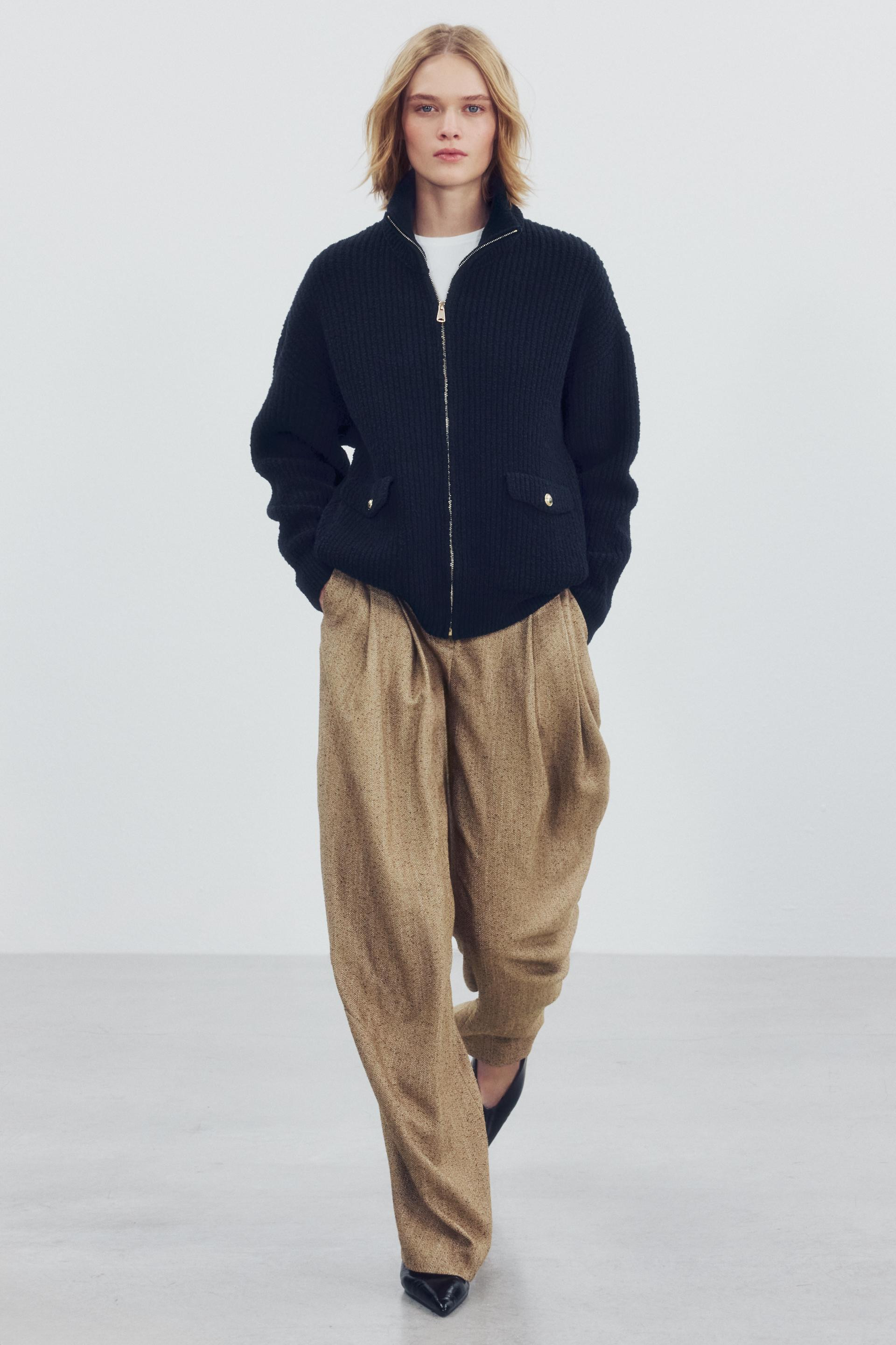 Zara - Long Knit Jacket - Navy Blue - S - Woman | Zara US