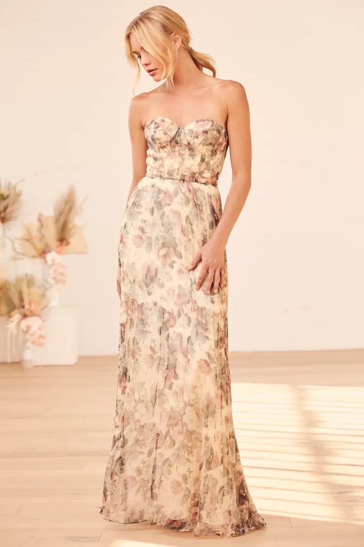Most Beautiful Day Ivory Multi Floral Print Organza Maxi Dress | Lulus