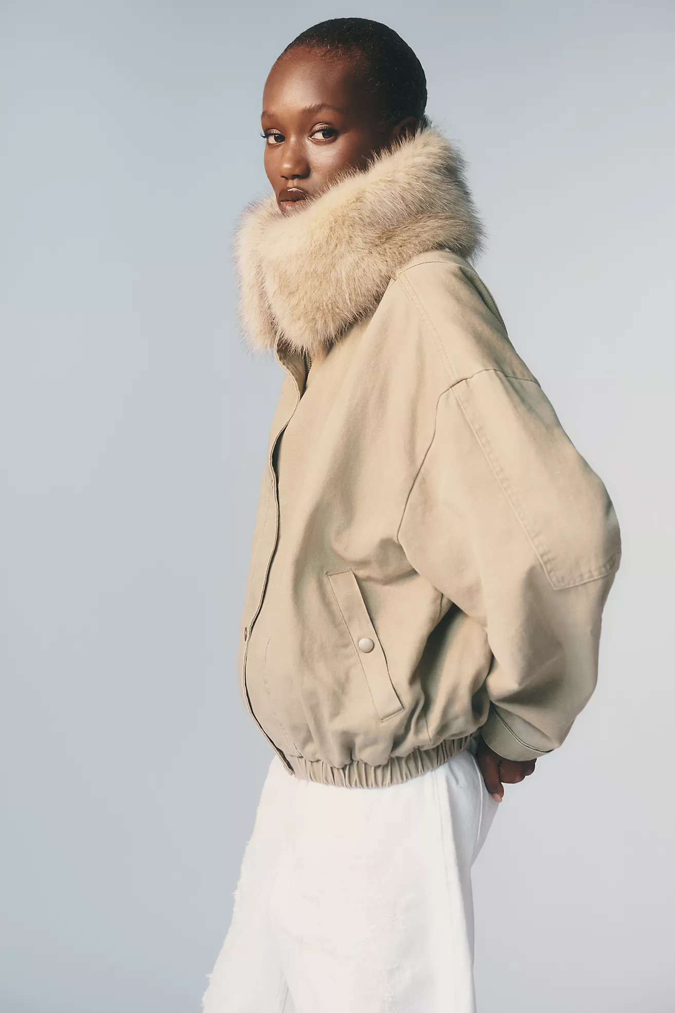 Faux Fur Lined Denim Bomber Jacket | Anthropologie (US)