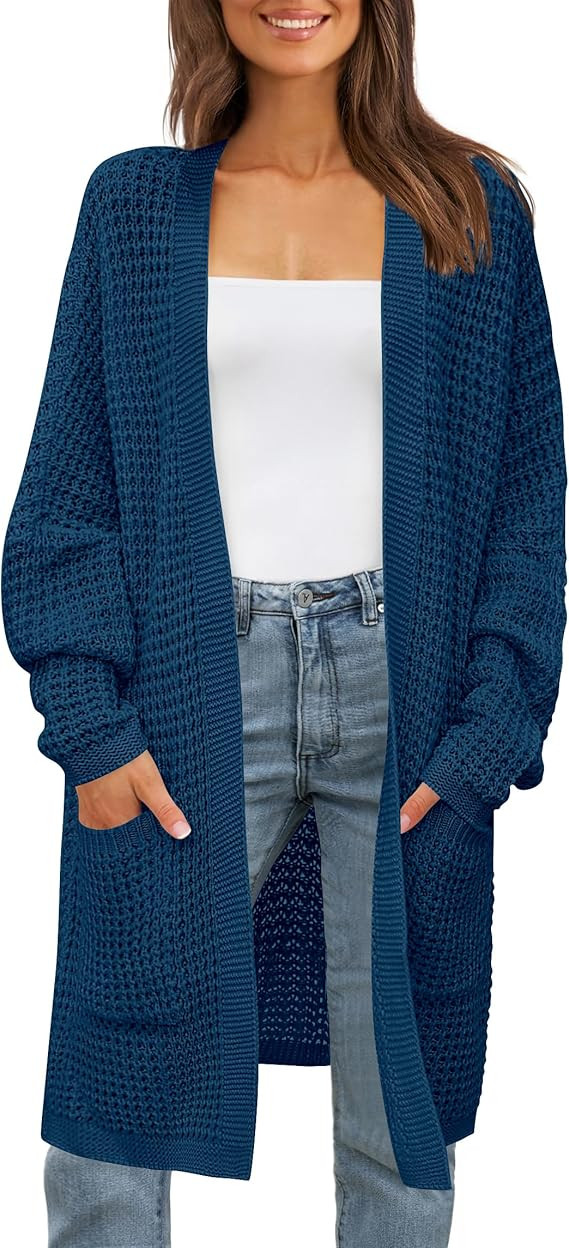 ZESICA Women's 2024 Fall Long Batwing Sleeve Open Front Chunky Knit Cardigan Sweater | Amazon (US)