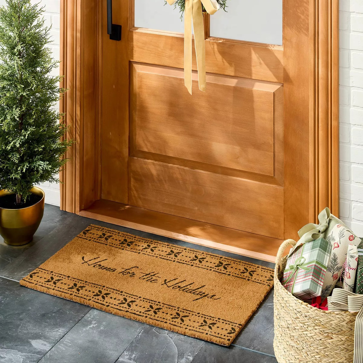 Home for the Holidays Fair Isle Coir Doormat Tan/Green - Hearth & Hand™ with Magnolia | Target