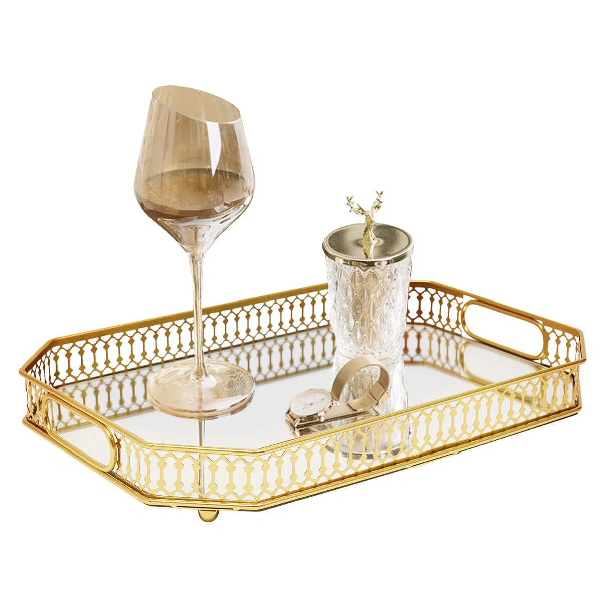 Vintage Metal Octagon Mirror Surface Tray (Rectangle) | Wayfair North America