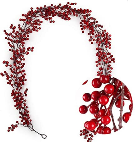 RECUTMS Berry Christmas Garland, 6FT Artificial Flexible Burgundy Red Pip Berry Garland for Indoor Outdoor Home Fireplace Decoration, Winter Holiday New Year Decor (Red Berries 2) | Amazon (US)
