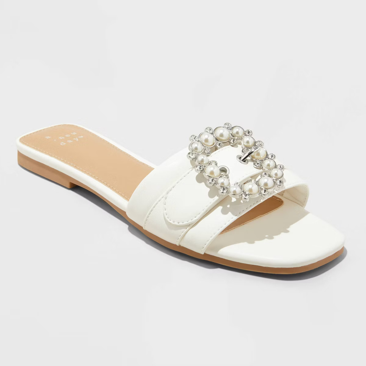 Women's Kelsey Bone Pearl Buckle Sandals - A New Day™ Cream | Target