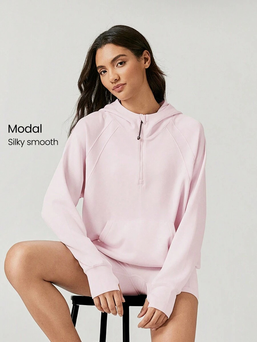 GLOWMODE Modal Silk Touch Oversized Long Sleeve Half-Zip Hoodie Fall | SHEIN