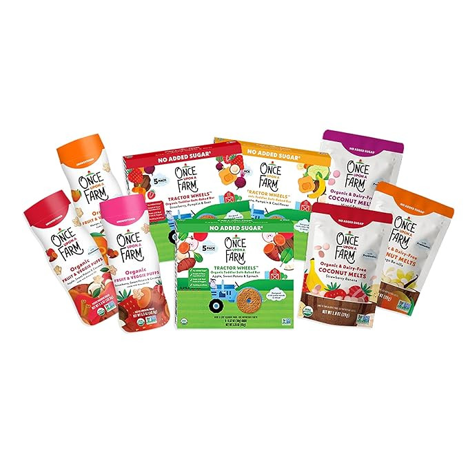Once Upon a Farm Organic Baby & Toddler Snack Sampler, Puffs, Coconut Melts, Tractor Wheels, Made... | Amazon (US)