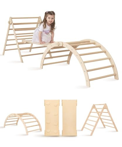 WoodandHearts Set of three items Wooden toys Climbing triangle Montessori Wooden toys Triangle with ramp Activity gym Climbing triangle set (Foldable set) | Amazon (US)