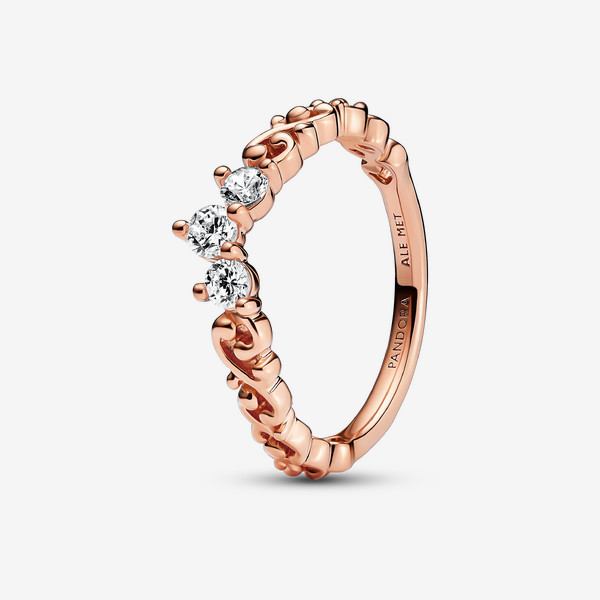 Pandora Regal Swirl Tiara Ring - 14k Rose gold-plated unique metal blend / Cubic Zirconia / Clear - Sz. 4.5 | Pandora US