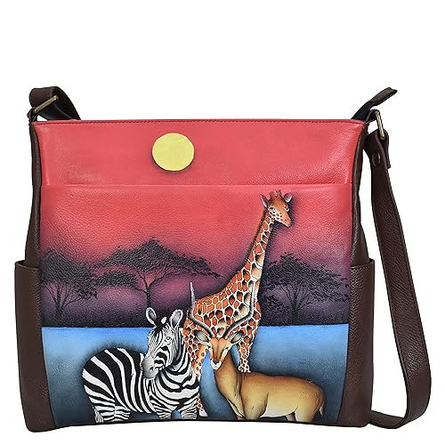 Anna by Anuschka Women's Hand-Painted Genuine Leather Crossbody with Side Pockets - African Dusk | Amazon (US)