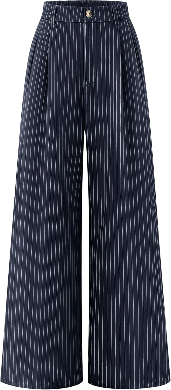 ZESICA Women's Wide Leg Striped Palazzo Pants 2026 Casual High Waist Straight Business Work Dress... | Amazon (US)