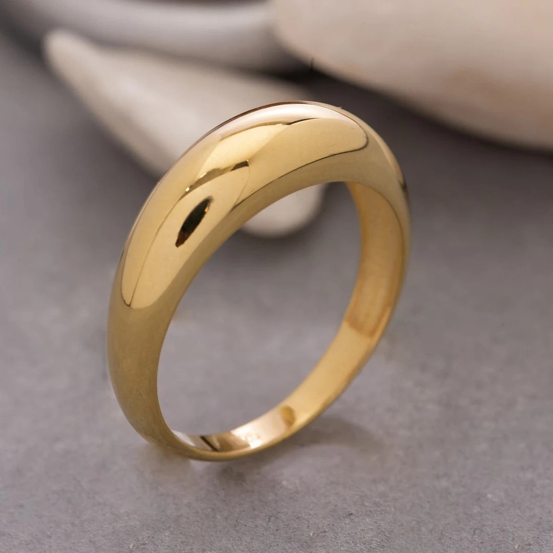 14K Solid Gold Dome Ring, 925 Sterling Silver Dome Ring, Dome Ring, Dainty Dome Ring, Mother's Da... | Etsy (US)