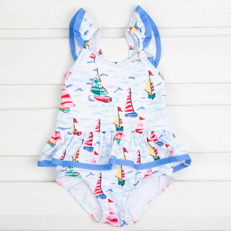 Watercolor Sailboat One Piece Swimsuit | Classic Whimsy
