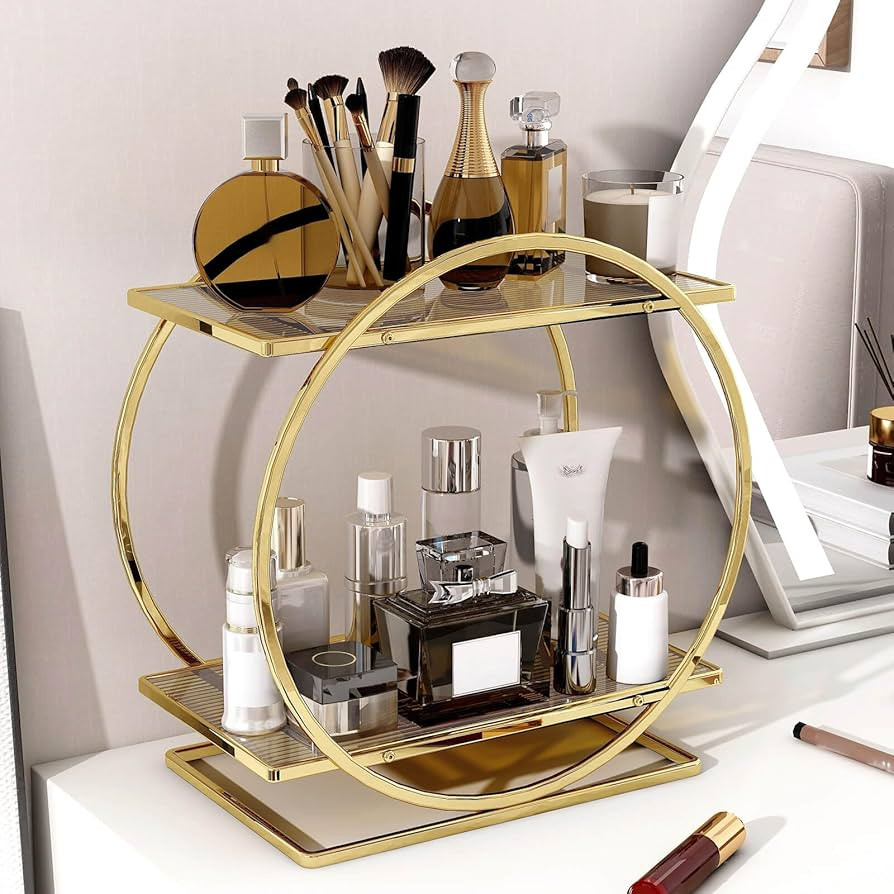 Perfume Organizer for Dresser, 2 Tier Bathroom Counter Organizers and Storage, Gold Bathroom Acce... | Amazon (US)