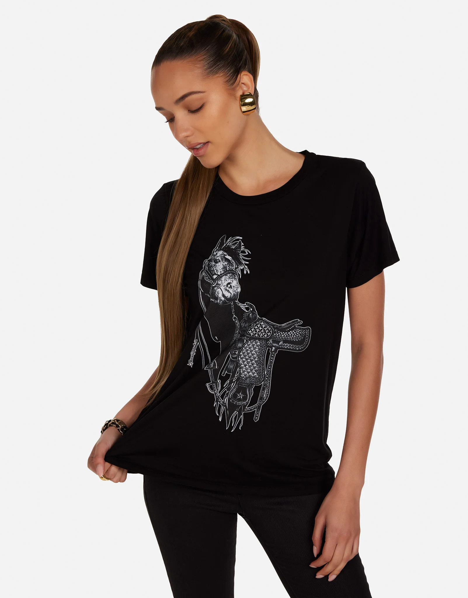 Black Horse Boyfriend Tee in Black | Wolf by Lauren Moshi | Lauren Moshi