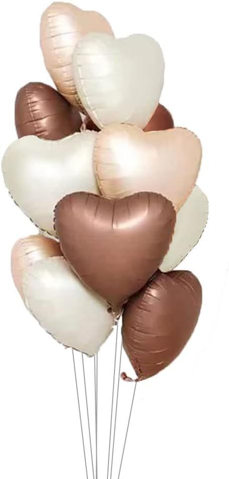 AnnoDeel 20pcs Cream Brown Heart Foil Balloons, 18inch White Sand Nude Brown Heart Mylar Balloons... | Amazon (US)