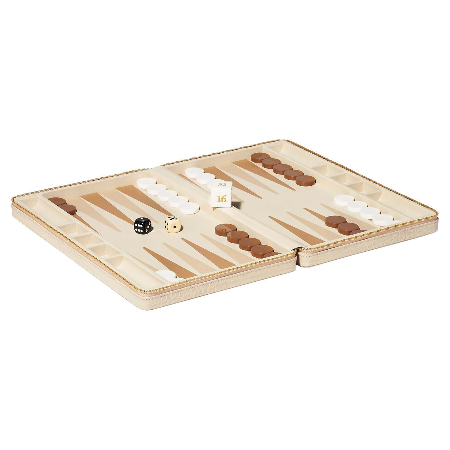 AERIN Enzo Modern Classic Fawn Leather Case Travel Backgammon Set | Kathy Kuo Home