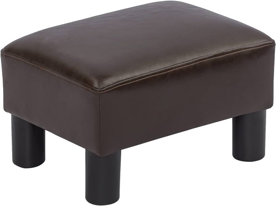 Adeco Faux Leather Seat Footstool/Footrest Small, 15x11x9 Ottoman bench foot rest, Coffee Brown | Amazon (US)