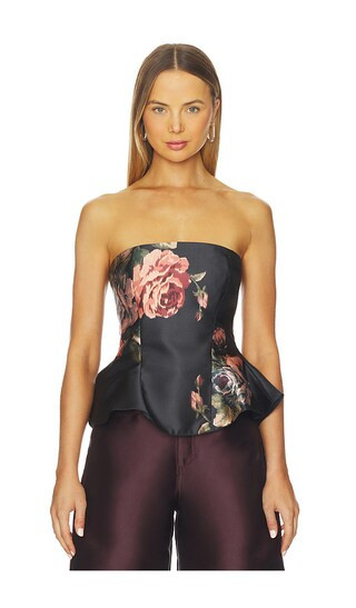 Marques ' Almeida Flower Printed Strapless Top in Black. - size 10 | Revolve Clothing (Global)