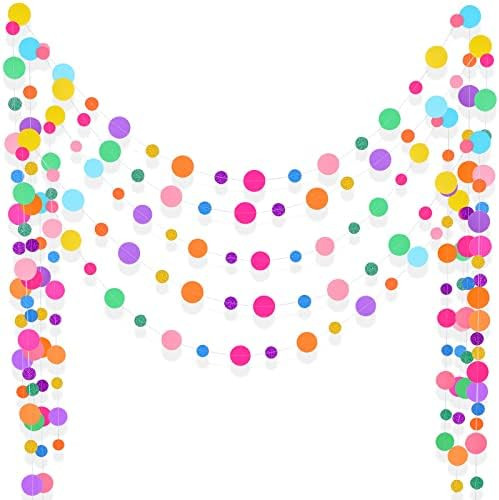 Outus 5 Pieces Colorful Dots Paper Garland Round Glitter Garland Hanging Confetti Streamers Backd... | Amazon (US)