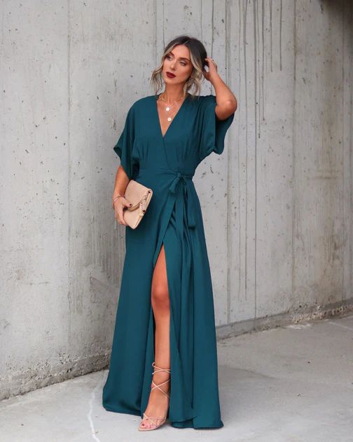 Behati Wrap Kimono Maxi Dress - Dark Teal | VICI Collection