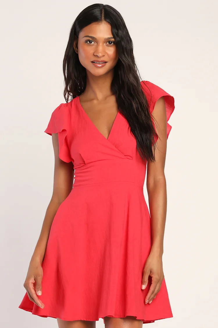 Sweeten Me Up Red Flutter Sleeve Mini Dress With Pockets Summer Mini Dress Summer Dress Mini Dresses | Lulus
