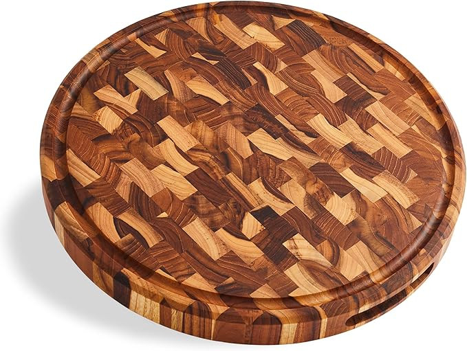 Sonder LA, End Grain Teak Wood Cutting Board 15" Round 1.5" Thick with Juice Groove and Built-in ... | Amazon (US)
