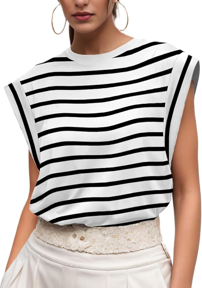 GRECERELLE Women 2025 Cap Sleeve Tops Summer Casual Tee Shirt Loose Crew Neck Basic Tank Trendy W... | Amazon (US)