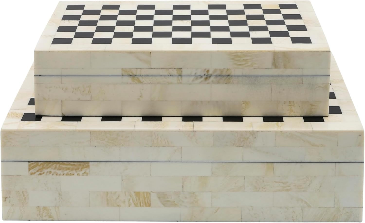 Set of 2 Checkered Decorative Storage Boxes with Lids – Resin & Wood Home Organizer Keepsake Bo... | Amazon (US)