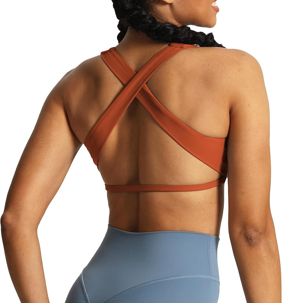 Aoxjox Women's Workout Sports Bras Square Neck Emma Cross Back Fitness Padded Training Gym Bra Yo... | Amazon (US)
