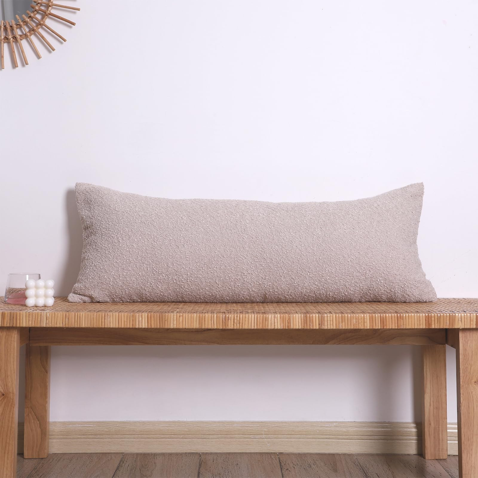 14x36 Neutral Textured Boucle Throw Pillow Cover, White Lumbar Pillow Cover Cozy Soft Cushion Cas... | Amazon (US)