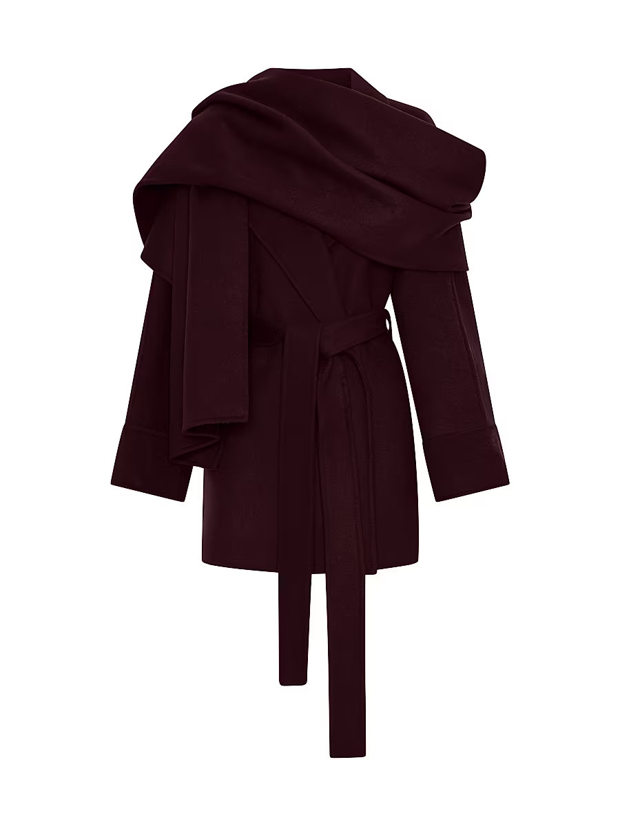 Women's Sandy Scarf Double Wool Coat - Dark Plum - Size 0 | Saks Fifth Avenue