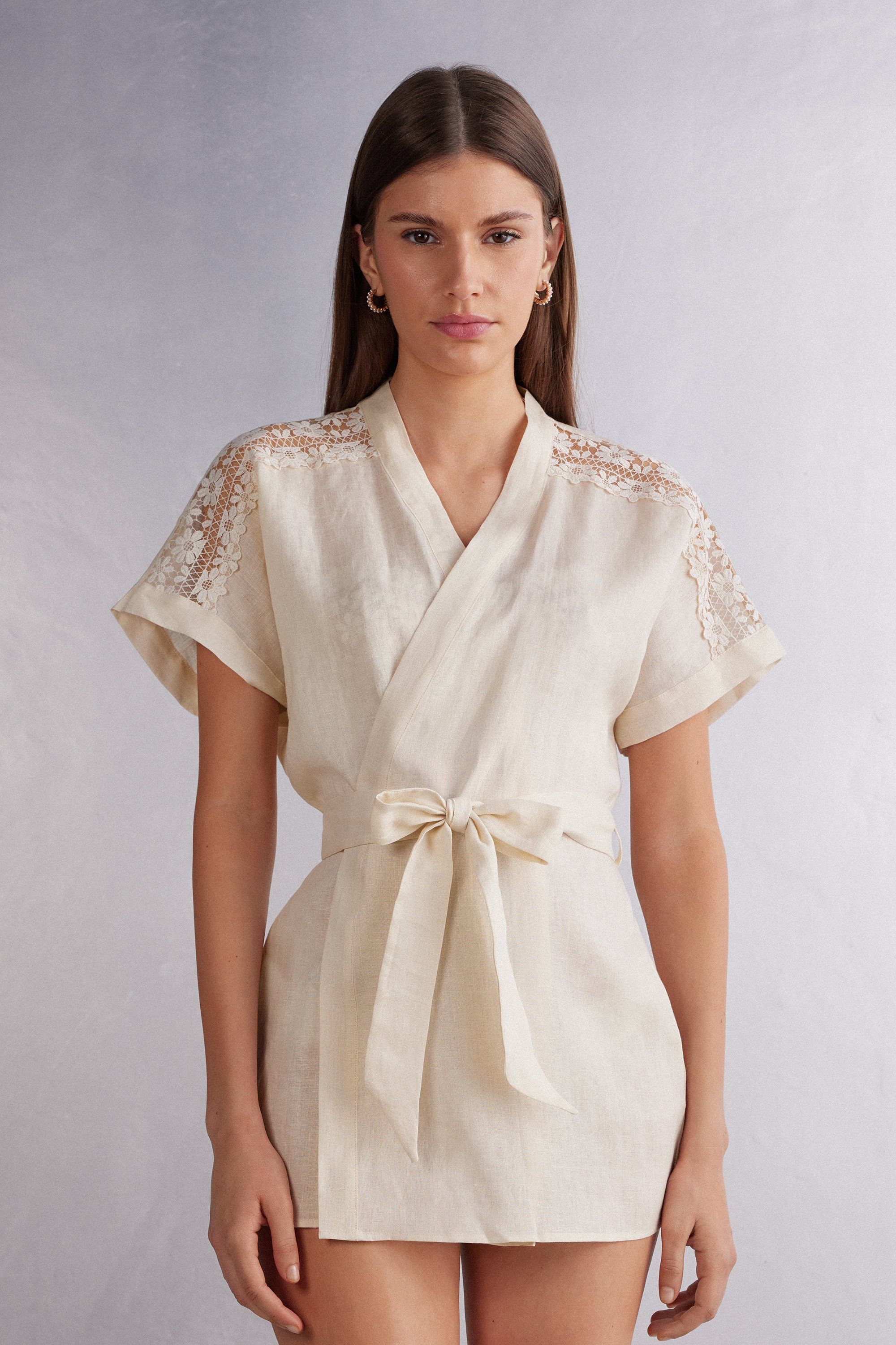 Romance Yourself Linen and Lace Kimono | Intimissimi (US)