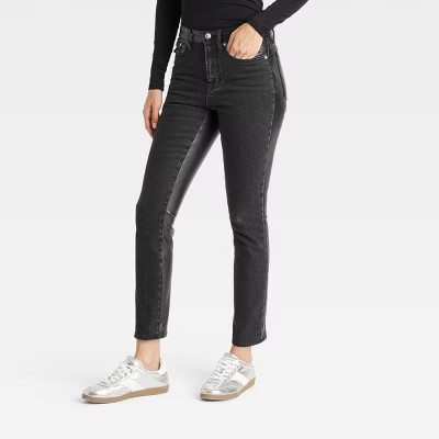 Women's Holiday Mid-Rise Faux Leather 80's Slim Jeans - Universal Thread™ Black | Target