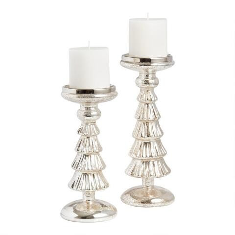 Pier Place Mercury Glass Christmas Tree Pillar Candle Holder | World Market