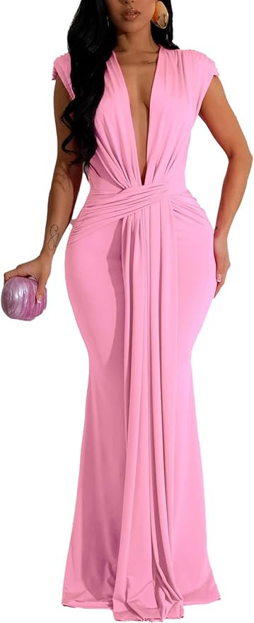 Ekaliy Elegant Bodycon Dresses for Women Deep V Neck Maxi Dress Mermaid Long Dress | Amazon (US)