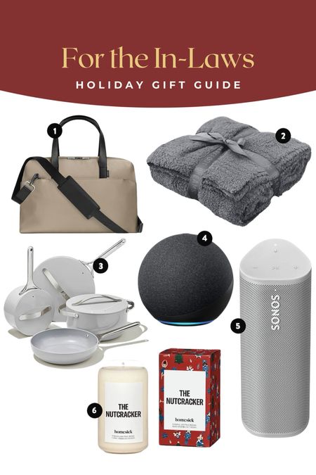Holiday gift guide, for the in-laws! Over night bag, blanket, pots & pans, echo speaker, Bluetooth speaker, and candle! 

#LTKfamily #LTKHoliday #LTKGiftGuide