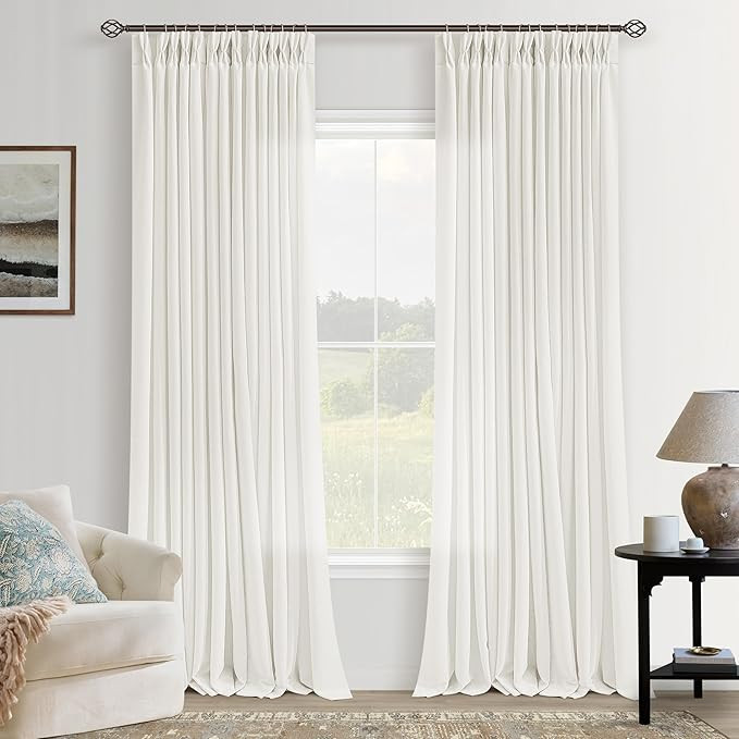 Natural Pinch Pleated Linen Curtains 108 Inches Long for Living Room 2 Panels Neutral Memory Trai... | Amazon (US)